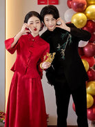 Beth and Brian Qipao-JY Luna Red Brocade Satin Two‑Piece Cheongsam Set