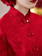 Beth and Brian Qipao-JY Luna Red Brocade Satin Two‑Piece Cheongsam Set