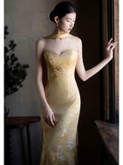Beth and Brian Qipao-JY Camilla Gold Satin Two‑Piece Cheongsam Set