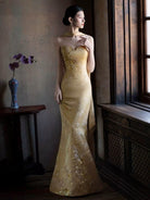 Beth and Brian Qipao-JY Camilla Gold Satin Two‑Piece Cheongsam Set