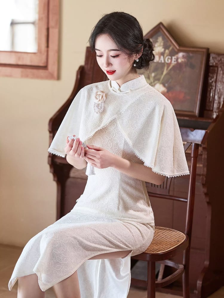 Beth and Brian Qipao-LSB Chloe White Lace Two‑Piece Cheongsam