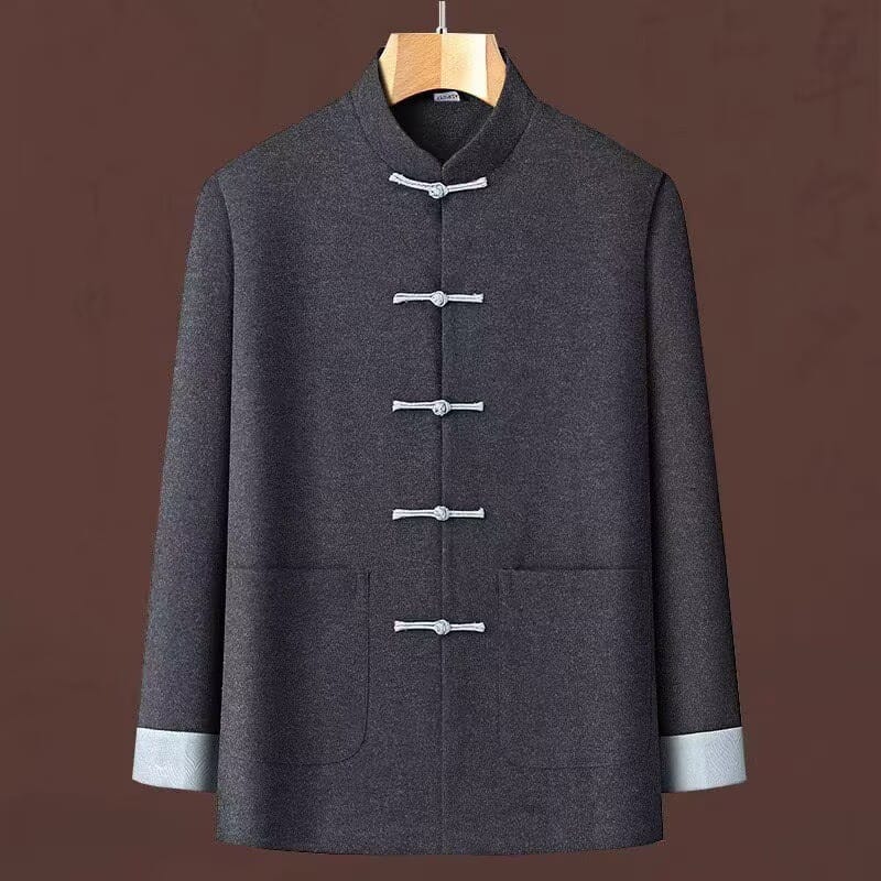 Beth and Brian Qipao-YK Men’s Wool‑Blend Thick Tang Coat With Long Sleeve