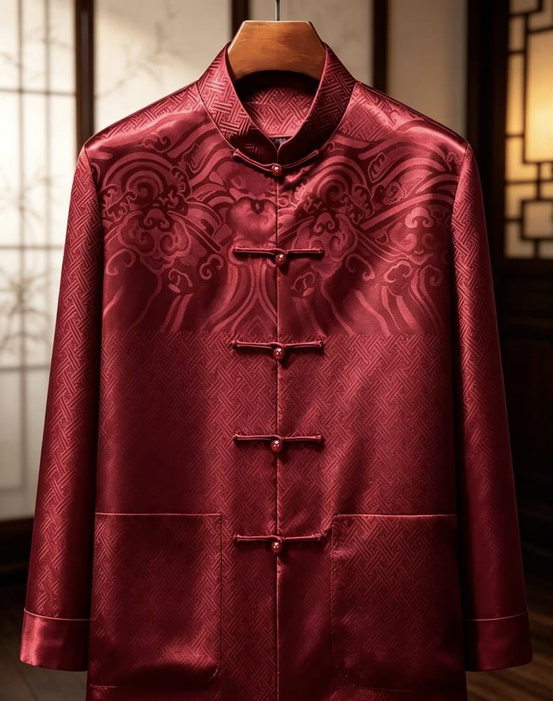 Beth and Brian Qipao-YK Arthur Men’s Satin Tang Suit Jacket With Long Sleeves