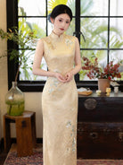 Beth and Brian Qipao-LSB Sleeveless Yellow Midi Cheongsam Dress