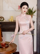 Beth and Brian Qipao-LSB Mia Pink Sleeveless Acetate Midi Cheongsam Dress