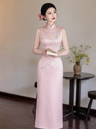 Beth and Brian Qipao-LSB Mia Pink Sleeveless Acetate Midi Cheongsam Dress