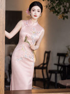 Beth and Brian Qipao-LSB Mia Pink Sleeveless Acetate Midi Cheongsam Dress