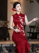 Beth and Brian Qipao-LSB Stella Red Sleeveless Acetate Cheongsam Dress
