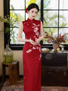 Beth and Brian Qipao-LSB Stella Red Sleeveless Acetate Cheongsam Dress