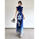 Beth and Brian Qipao-DBN Madison Blue Gradient Cheongsam Maxi Dress With Raglan Sleeves