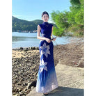 Beth and Brian Qipao-DBN Madison Blue Gradient Cheongsam Maxi Dress With Raglan Sleeves