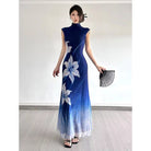 Beth and Brian Qipao-DBN Madison Blue Gradient Cheongsam Maxi Dress With Raglan Sleeves