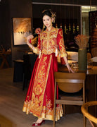 Beth and Brian Qipao - FXXZ Luxury Bespoke Goldfish&Wave Hand-Embroidery Qun Kua Set
