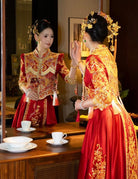 Beth and Brian Qipao - FXXZ Luxury Bespoke Goldfish&Wave Hand-Embroidery Qun Kua Set