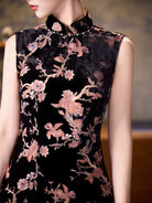 Beth and Brian Qipao-CZX Hazel Black Floral Pattern Long Cheongsam
