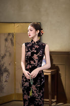 Beth and Brian Qipao-CZX Hazel Black Floral Pattern Long Cheongsam