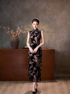 Beth and Brian Qipao-CZX Hazel Black Floral Pattern Long Cheongsam