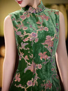 Beth and Brian Qipao-CZX Old Shanghai Style, Ivy Green Floral Long Cheongsam