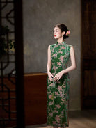 Beth and Brian Qipao-CZX Old Shanghai Style, Ivy Green Floral Long Cheongsam