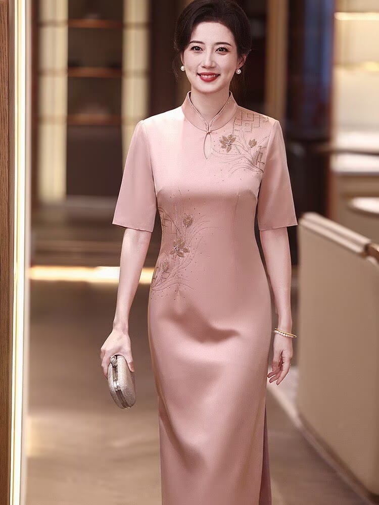 Beth and Brian Qipao-YZL Clara Mother's Formal Cheongsam, Triacetate Fabric (三醋酯纤维面料)