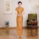 Beth and Brian Qipao-QCYJ Margaret Golden Landscape Plus Size Cheongsam With Short Sleeves
