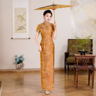 Beth and Brian Qipao-QCYJ Margaret Golden Landscape Plus Size Cheongsam With Short Sleeves