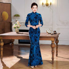 Beth and Brian Qipao-QCYJ Shirley Flocking Floral Mermaid Plus Size Cheongsam