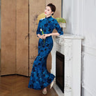 Beth and Brian Qipao-QCYJ Shirley Flocking Floral Mermaid Plus Size Cheongsam