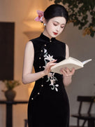 Beth and Brian Qipao-LSB Vivian Velvet Lily Embroidery Sleeveless Cheongsam