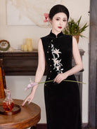 Beth and Brian Qipao-LSB Vivian Velvet Lily Embroidery Sleeveless Cheongsam