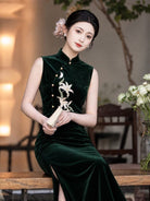 Beth and Brian Qipao-LSB Vivian Velvet Lily Embroidery Sleeveless Cheongsam