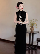 Beth and Brian Qipao-LSB Vivian Velvet Lily Embroidery Sleeveless Cheongsam