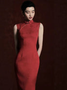 Beth and Brian Qipao-MY Jacquard Vest & Sleeveless Long Cheongsam Set – Bespoke Bridal Qipao