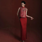 Beth and Brian Qipao-MY Jacquard Vest & Sleeveless Long Cheongsam Set – Bespoke Bridal Qipao