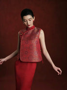 Beth and Brian Qipao-MY Jacquard Vest & Sleeveless Long Cheongsam Set – Bespoke Bridal Qipao