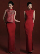 Beth and Brian Qipao-MY Jacquard Vest & Sleeveless Long Cheongsam Set – Bespoke Bridal Qipao