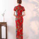 Beth and Brian Qipao-QCYJ Ruby Red Bold Floral Plus Size Cheongsam With Short Sleeves