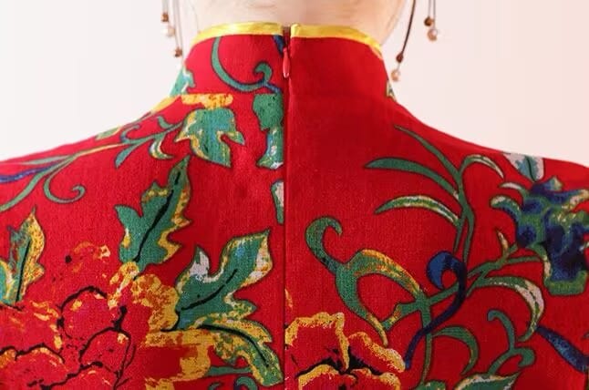 Beth and Brian Qipao-QCYJ Ruby Red Bold Floral Plus Size Cheongsam With Short Sleeves
