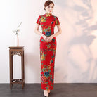 Beth and Brian Qipao-QCYJ Ruby Red Bold Floral Plus Size Cheongsam With Short Sleeves