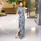 Beth and Brian Qipao-QCYJ Plum Blossom Pattern, Blue Plus Size Long Cheongsam