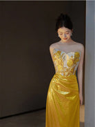 Beth and Brian Qipao-MY Luna Gold Strapless Sequins Mermaid Evening Gown