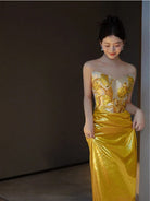 Beth and Brian Qipao-MY Luna Gold Strapless Sequins Mermaid Evening Gown