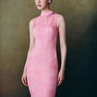 Beth and Brian Qipao-MY Hazel Pink Two Styles 2-Piece Cheongsam Set, Vest & Long Sleeve Jacket Options