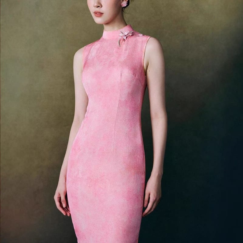 Beth and Brian Qipao-MY Hazel Pink Two Styles 2-Piece Cheongsam Set, Vest & Long Sleeve Jacket Options