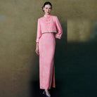 Beth and Brian Qipao-MY Hazel Pink Two Styles 2-Piece Cheongsam Set, Vest & Long Sleeve Jacket Options