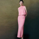 Beth and Brian Qipao-MY Hazel Pink Two Styles 2-Piece Cheongsam Set, Vest & Long Sleeve Jacket Options