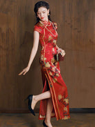 Beth and Brian Qipao-TL Magnolia flower，premium 19 mome mulberry silk long Qipao for Tea Ceremonies