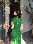 Beth and Brian Qipao-LSB Hazel Viscose Qipao, Green Geometric Pattern Cheongsam