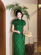 Beth and Brian Qipao-LSB Hazel Viscose Qipao, Green Geometric Pattern Cheongsam