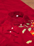 Beth and Brian Qipao-SCRJ Hazel Red Jacquard Satin Qipao, Persimmon Embroidery Sleeveless Cheongsam